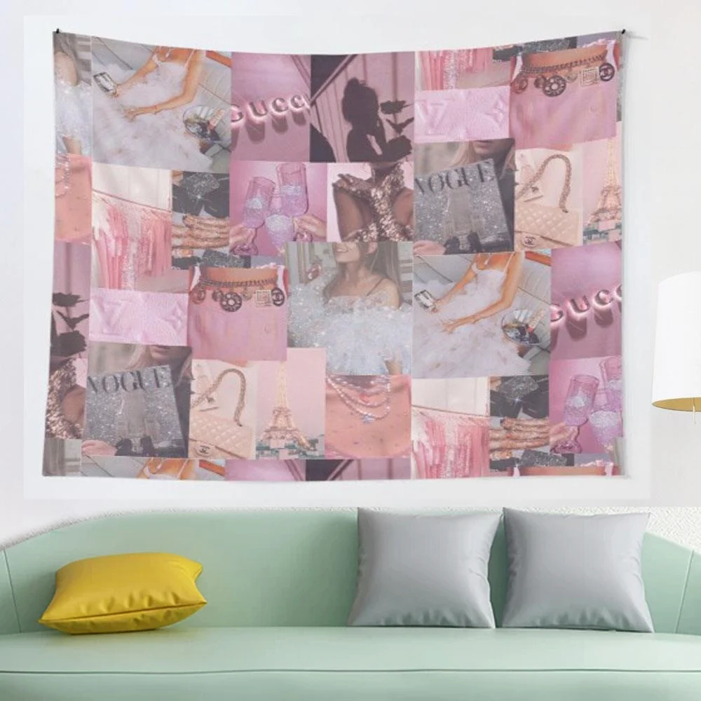 

Aesthetic Pink Glitter Collage tapestry Wall Hanging Decor Coverlet Bedding Sheet Throw Bedspread Living Room Tapestries