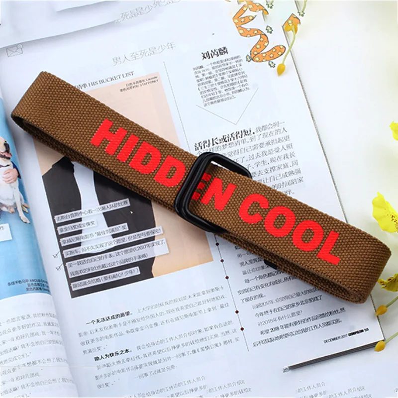 Холщовый ремень унисекс мужской и женский с пряжкой кольцом черно-белые буквы