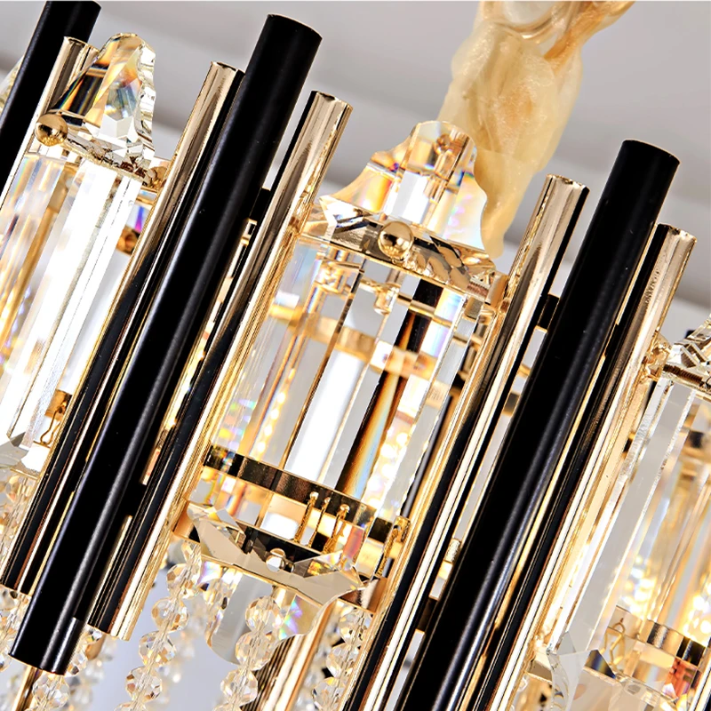 

LED Luxury Clear Crystal Suspension Chandelier Duplex Building Hollow Hanging Light Fixture Large Lamp Modern Villa Hall Stairs