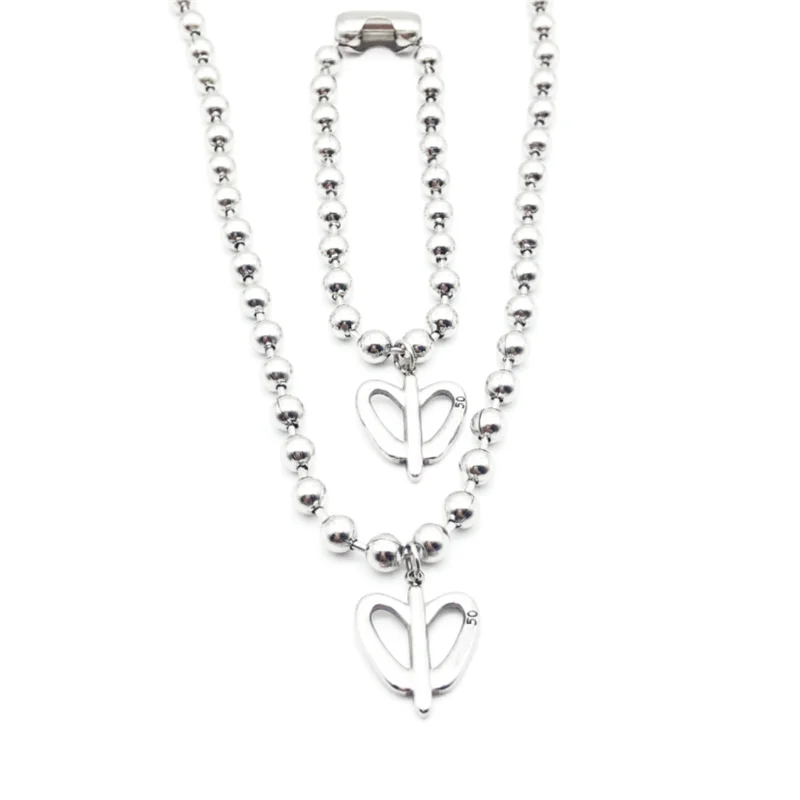 

Fashion Brand Stainless Steel Necklace Bracelet Set 6mm Bead Chain Butterfly Love Heart Shaped Men Women Choker UNO Jewelry