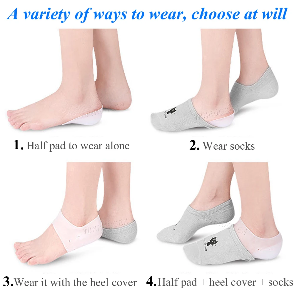 

Silicone Invisible Inner Height Insoles Lifting Increase Socks Outdoor Foot Protection Pad Men Women Heel Cushion Hidden Insole