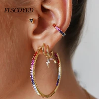 flscdyed 4pcs luxury rainbow colors zircon hoop earrings set for women vintage crystal female gold earing jewelry girl gift