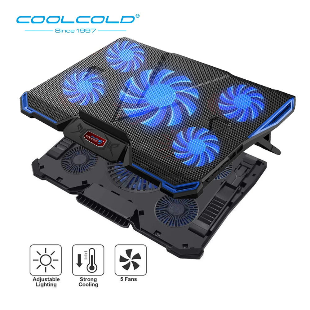

5 Fans Stong Power Laptop Cooling Pad Led Light with 2 USB Port Laptop Fan Cooler Notebook Stand for 12-17inch Gaming Laptop