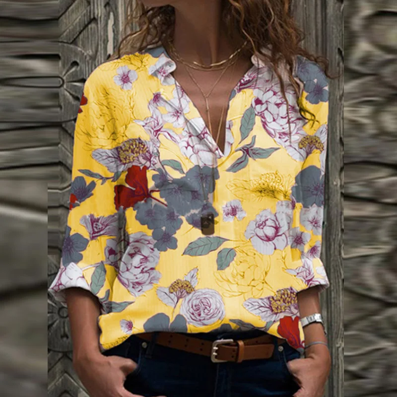 

Women Vintage Floral Print Blouse Shirts 2020 Autumn Elegant Turn-Down Neck Long Sleeves Tops Office Lady Casual Plus Size Blusa