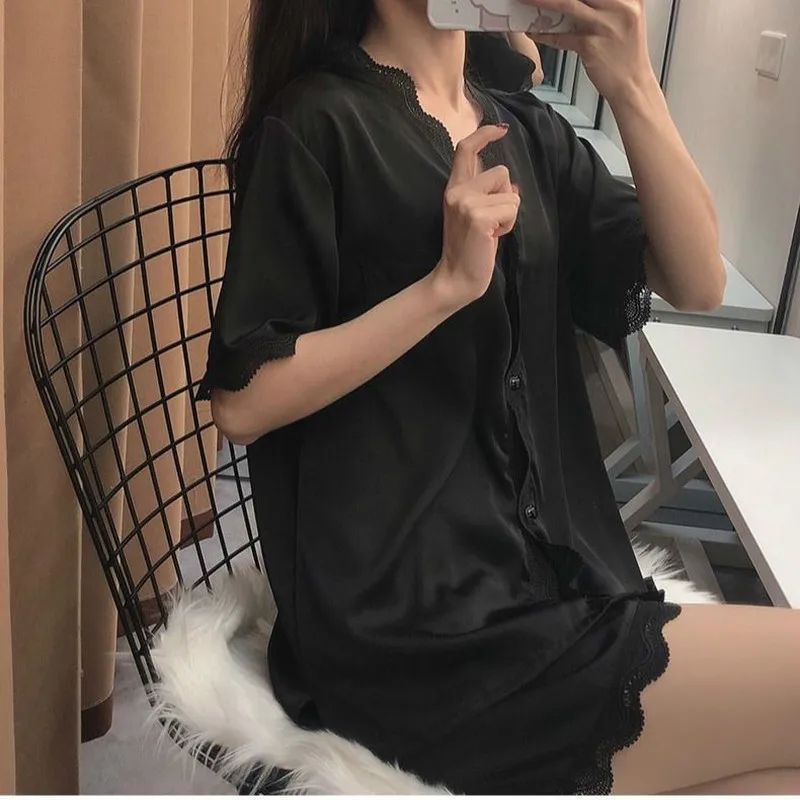 저렴한 잠옷 새틴 여성용 실크 잠옷 Nightie 섹시한 잠옷 라운지 착용 Two Piece Set Summer Nightgown