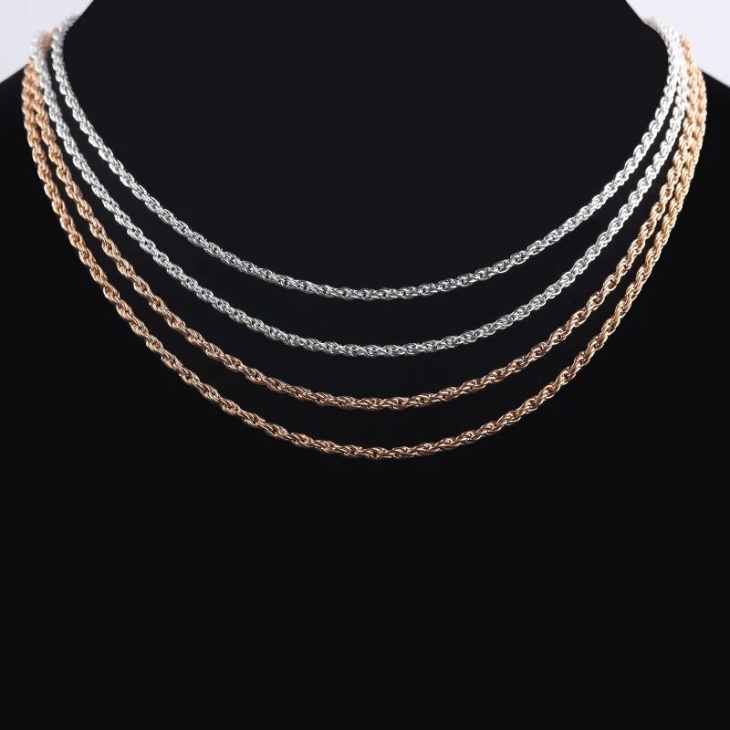 

5pcs/lot 42cm Twisted Rope Link Chain Bulk Chains Sliver KCgold Chain Necklaces Chains With Lobster Clasps For Women Jewelry DIY