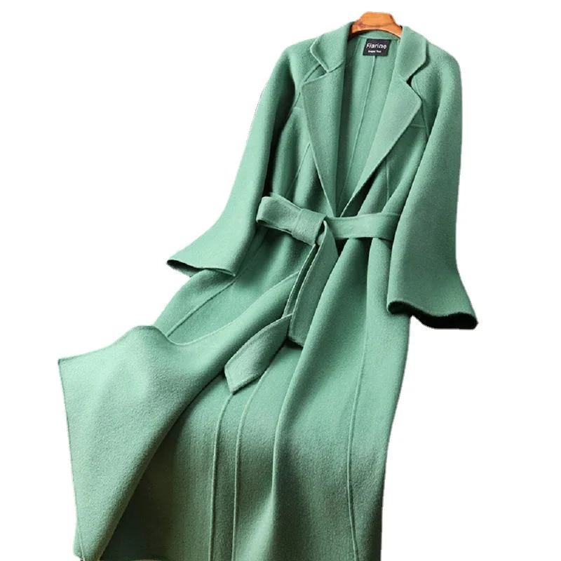 

High-end double-sided cashmere coat women's autumn and winter long over the knee 2021 new slim woolen woolen trench coat