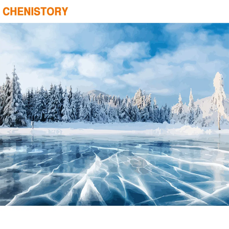 CHENISTORY Рамка Картина Diy картина по номерам Снежный лес домашний настенный Арт картина холст картина для гостиной Декор для дома - Цвет: 190814-2