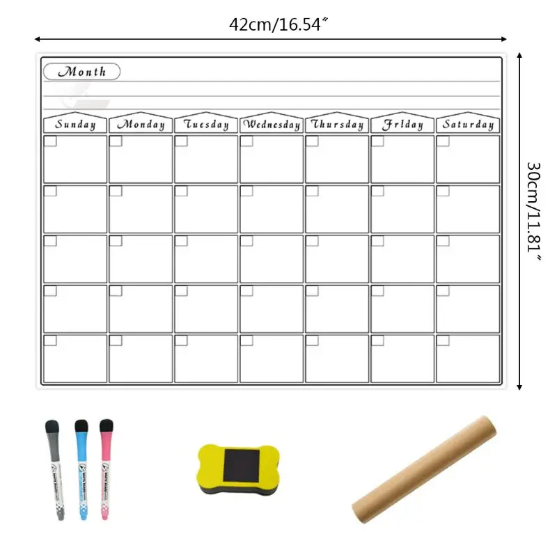 

A3 Magnetic Monthly Planner Whiteboard Calendar Fridge Magnet Erasable Flexible Message Drawing Refrigerator Bulletin