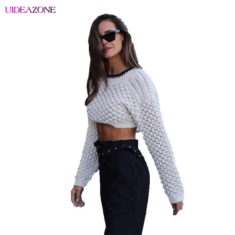 UIDEAZONE белые вязаные свитера для женщин осень 2019 открытая спина крест-накрест