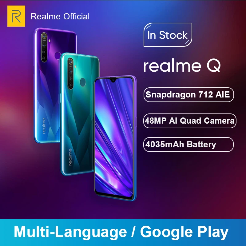Realme Q 4 ГБ ОЗУ 64 Гб ПЗУ 6 3 ''мобильный телефон Snapdragon 712AIE Восьмиядерный 48MP