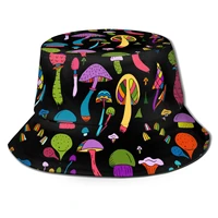 noisydesigns black bucket caps women street beach sun hat casual fisherman hats men outdoor summer cap cute color mushrooms