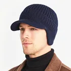 Зимние шапки, Мужская теплая вязаная шапка с ушами, шерстяные облегающие шапки с короткими полями, уличная велосипедная Черная шапка-бомбер, шапки для мужчин 2021