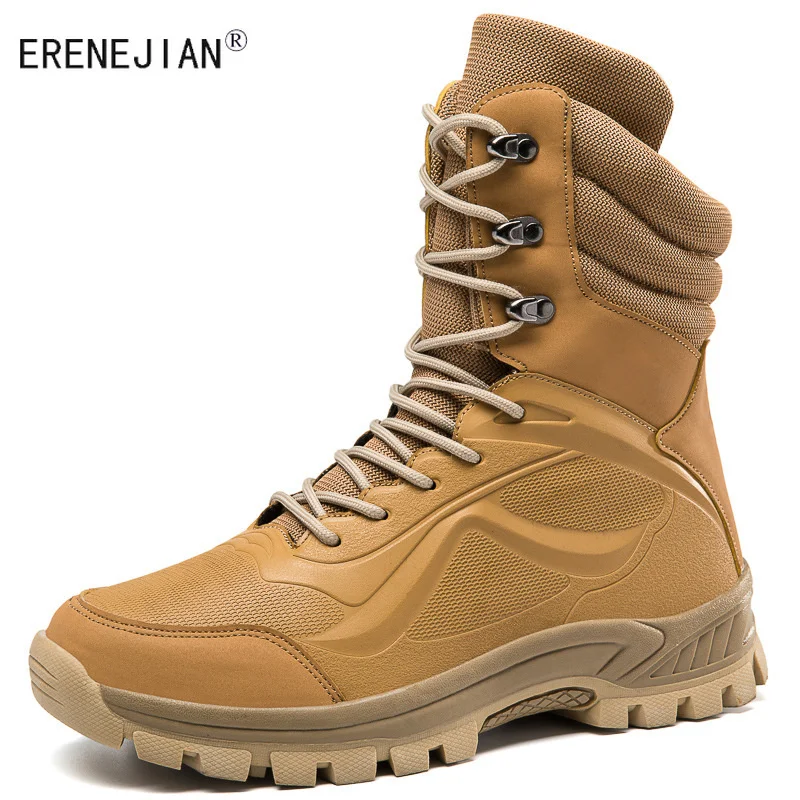 

ERENEJIAN Men's Outdoor Combat Boots Casual Hiking Climbing Trekking Shoes Non Slip Cargo Tactical Botas Workwear Labor Footwear