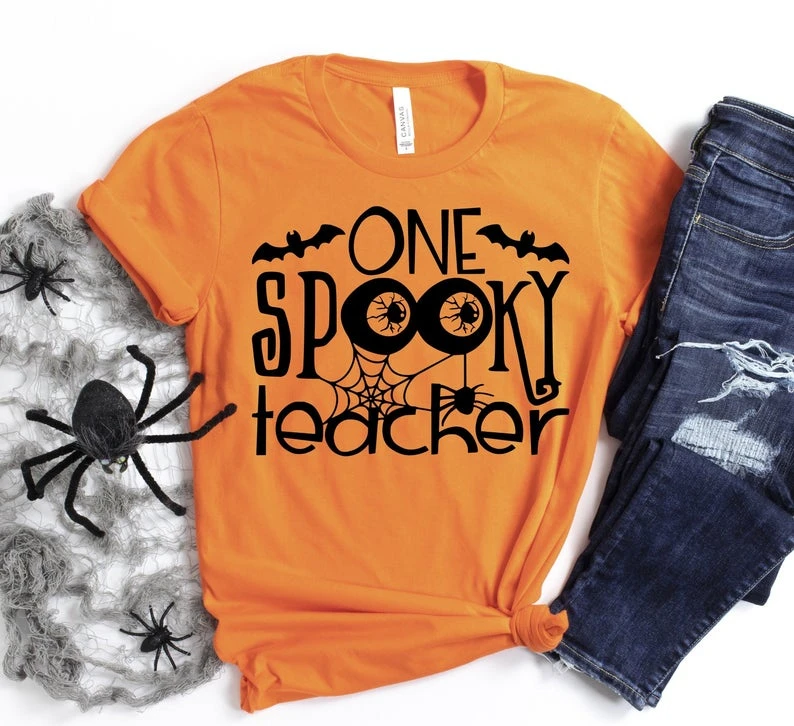 

Halloween Teacher Shirt One Spooky Teacher Halloween Shirt Halloween Shirts for Teachers Holiday Teacher Tee Teacher Shirts O233