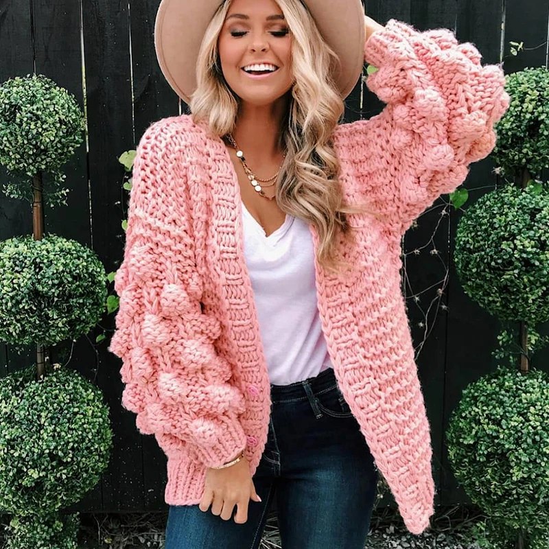 

Женские свободные кардиганы MEIYANGYOUNG, свитер с рукавами-фонариками, женские кардиганы ручной работы, Осень-зима