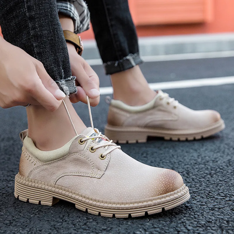 Мужские кожаные ботинки с круглым носком 45 дюймов большим новинка 2019