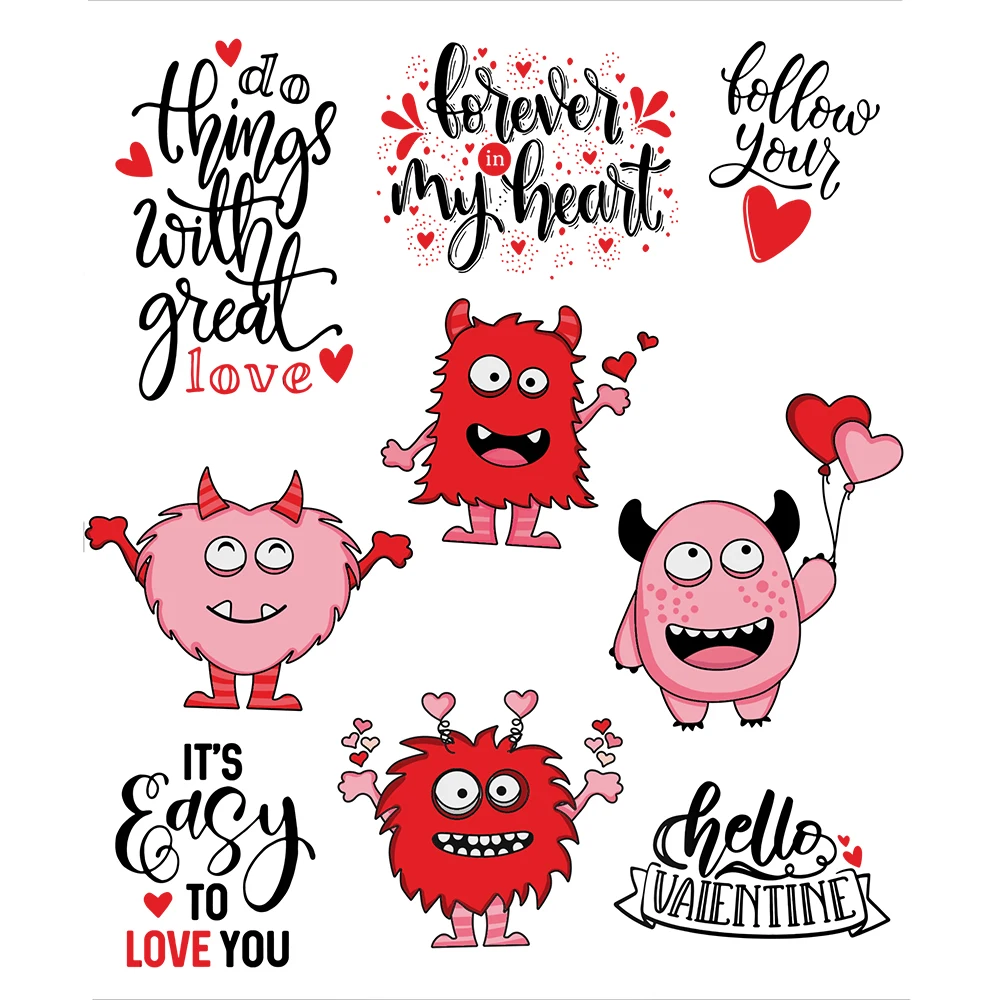 

YIXUAN Valentine's Day Cutting Dies Clear Stamp Love Heart Funny Devil DIY Scrapbooking Dies Stamps For Paper Cards Stecil Decor