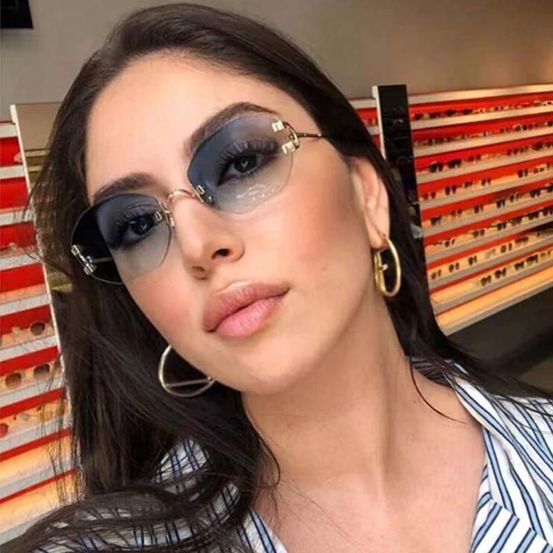 

Brand Metal Rimless Sunglasses Men Women Vintage Trendy Alloy Shades Fashion Sun Glasses Female Gradient Lenses Goggle Eyewear