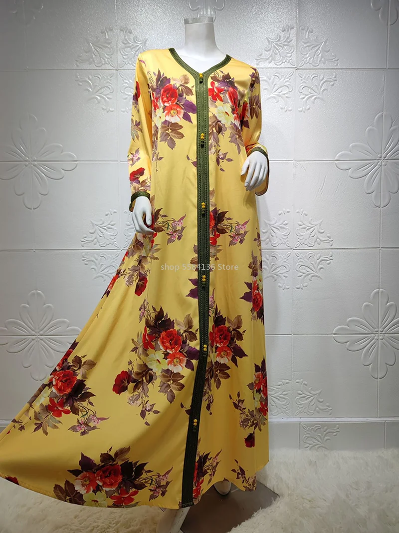Рамазан элегантное платье в этническом стиле с цветочным принтом длинное для
