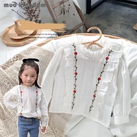 mudkingdom girl floral blouses casual embroidery long sleeve shirt pullover loose tops for little girl spring autumn clothes