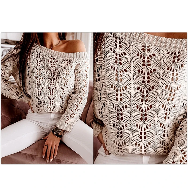 Женский трикотажный свитер на одно плечо с длинным рукавом | Женская одежда