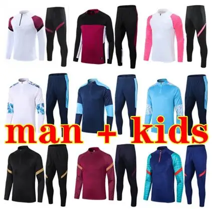 

Full Zip Hoodie Jacket Soccer Hooded Sweat Jacket Football Tracksuit men 2020 2021 Training Suit Winter Pants Full Kit