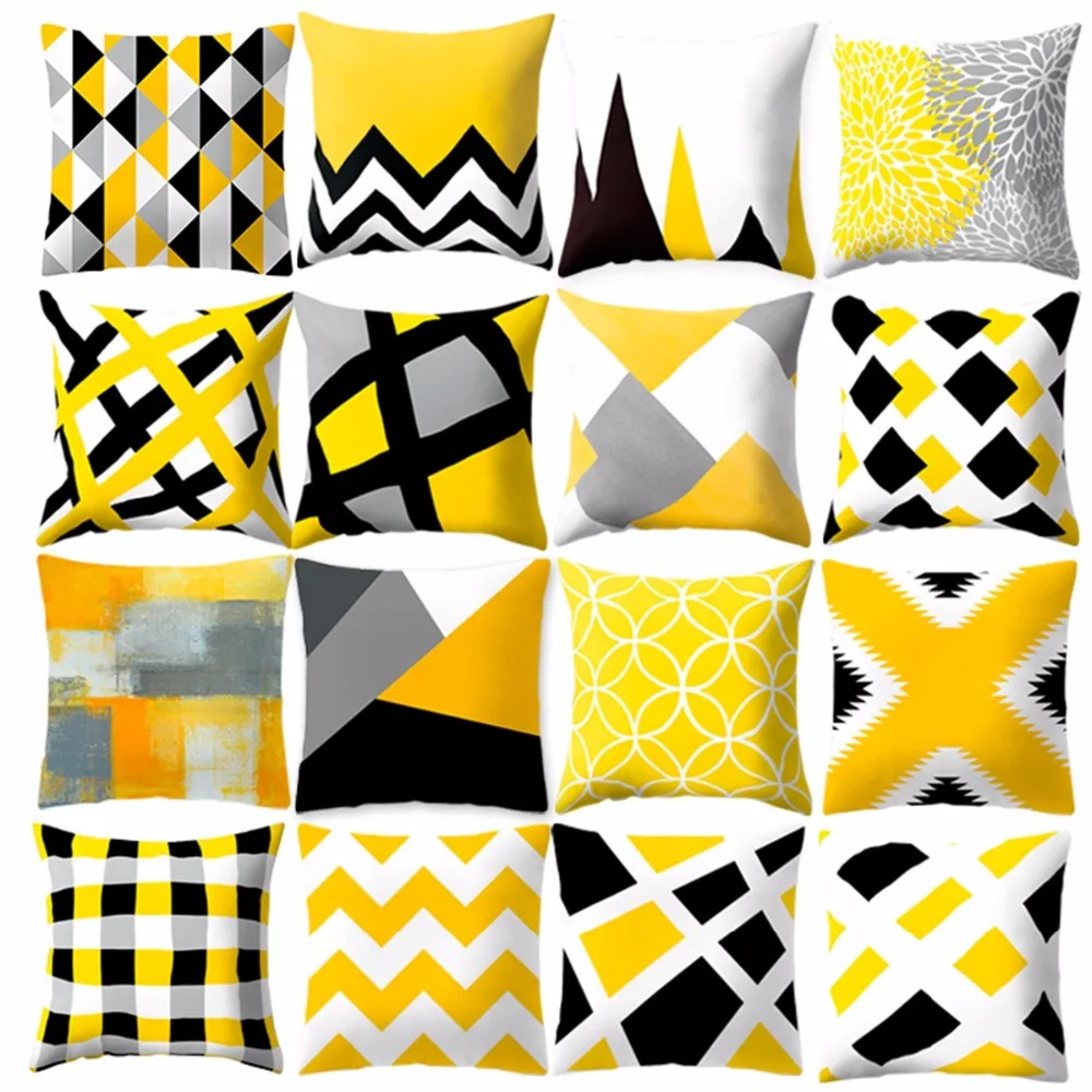 45x45cm Geometric Yellow Pillowcase Decorative Cushion For Sofa DIY Printed Pillow Chair Car Christmas Home Decoration | Дом и сад
