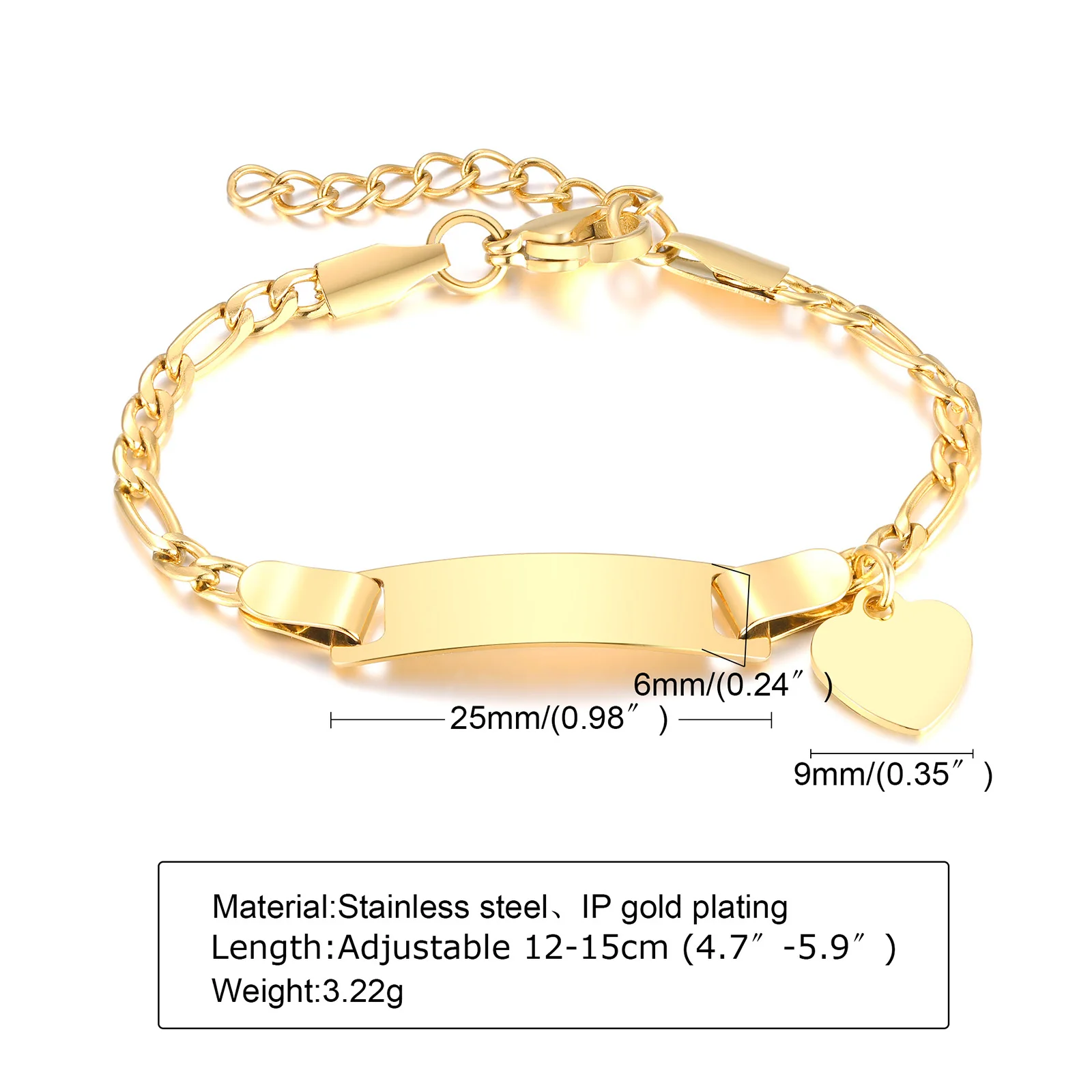 Persoanlized пользовательское имя ребенка браслет сердце нержавеющая сталь Фигаро