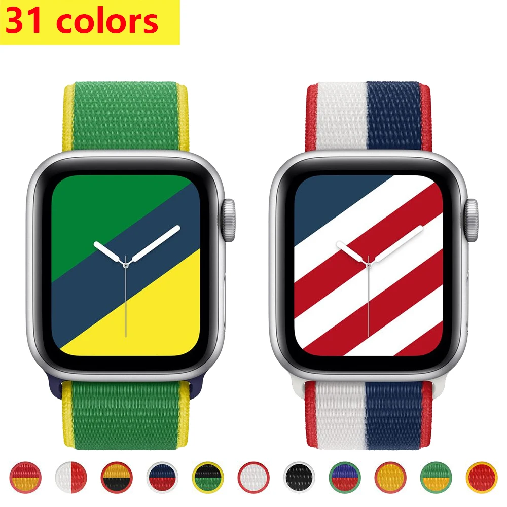 

Nylon Loop Strap For Apple Watch Band 44mm 40mm 42mm 38mm Watchbands International Collection Sport For iWatch Series 6 5 4 3 SE