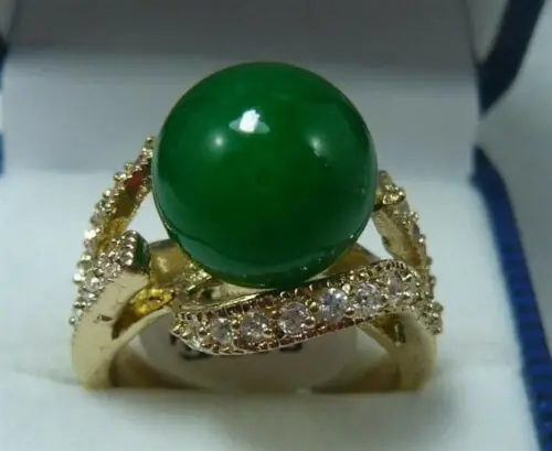 

Pretty 18KGP 12MM Green Jade Women' s Ring size 6-9