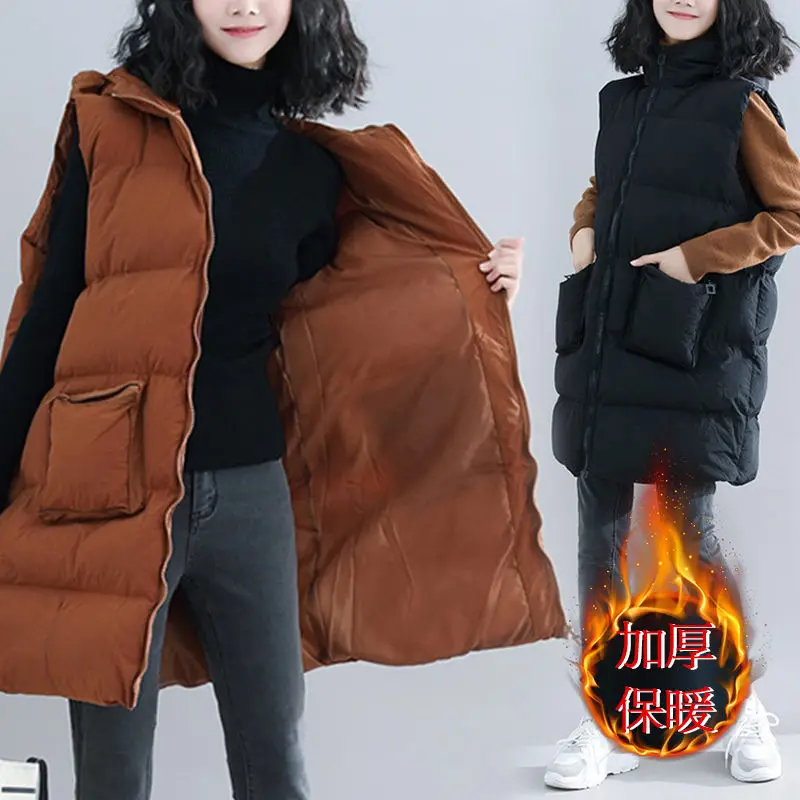 

Extra Large Size Down Cotton Vest Women's Jacket 2020 New Autumn Winter Mid-Length Loose Thick Casual Waistcoat Parka Coat y945