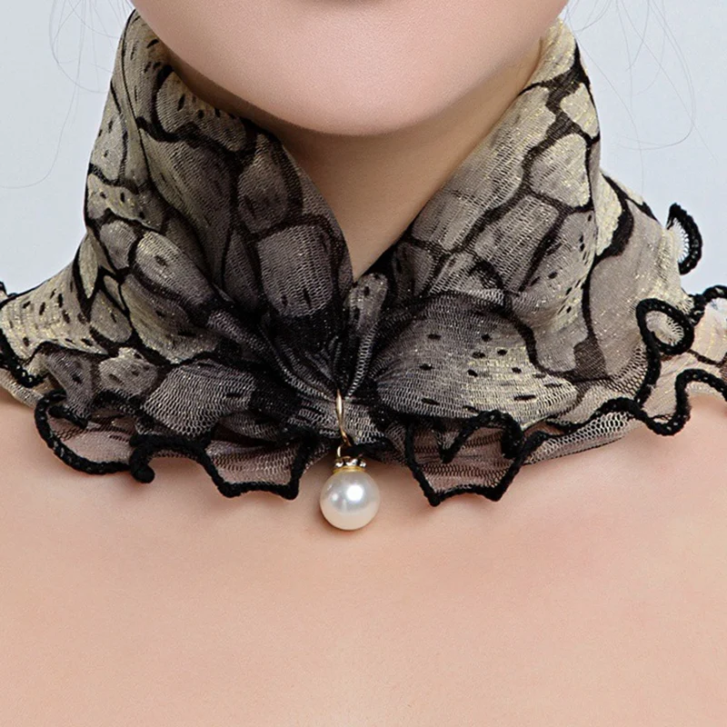 

Thin Fake Collar Neck Protection Wooden Ear Hedging Sleeve Decoration Pearl Gold Line Lace Variety Scarf