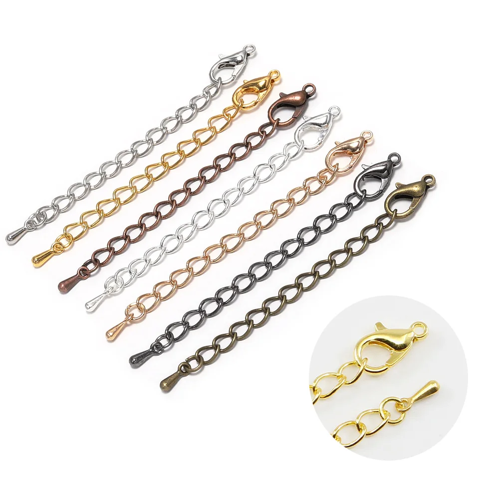 

20pcs/lot 50/70mm Metal Gold Plated Tail Extended Extension Chains With Lobster Clasps Connectors For DIY Jewelry Making Finding