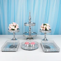 5 6pcs french silver color dessert table decoration wedding dessert decoration display stand cake plate metal crystal tray