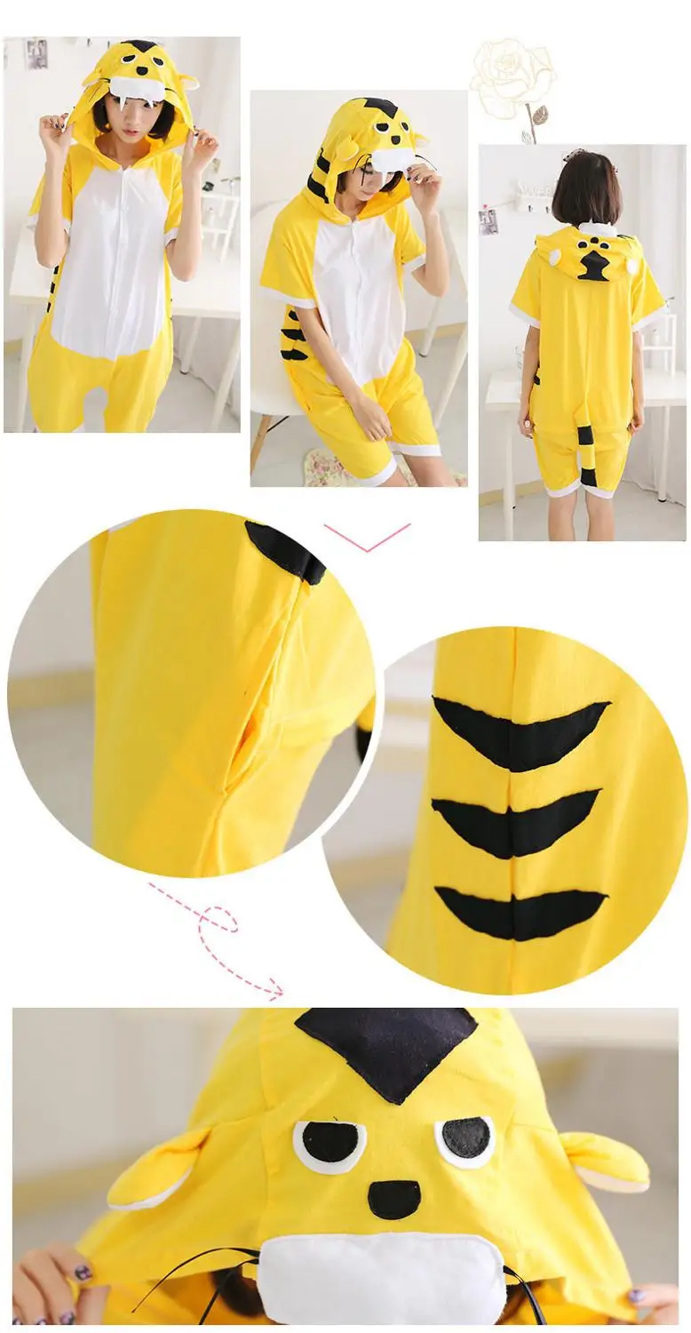 Летняя Пижама Тигр с коротким рукавом Комбинезоны для девушек и женщин хлопковое