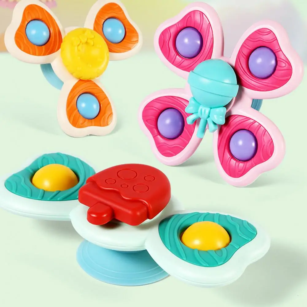 3Pcs/Set Baby Bath Toy Rotating Early Learning Smooth Edge Spin Sucker Spinning Top Toy for Infant Accessories