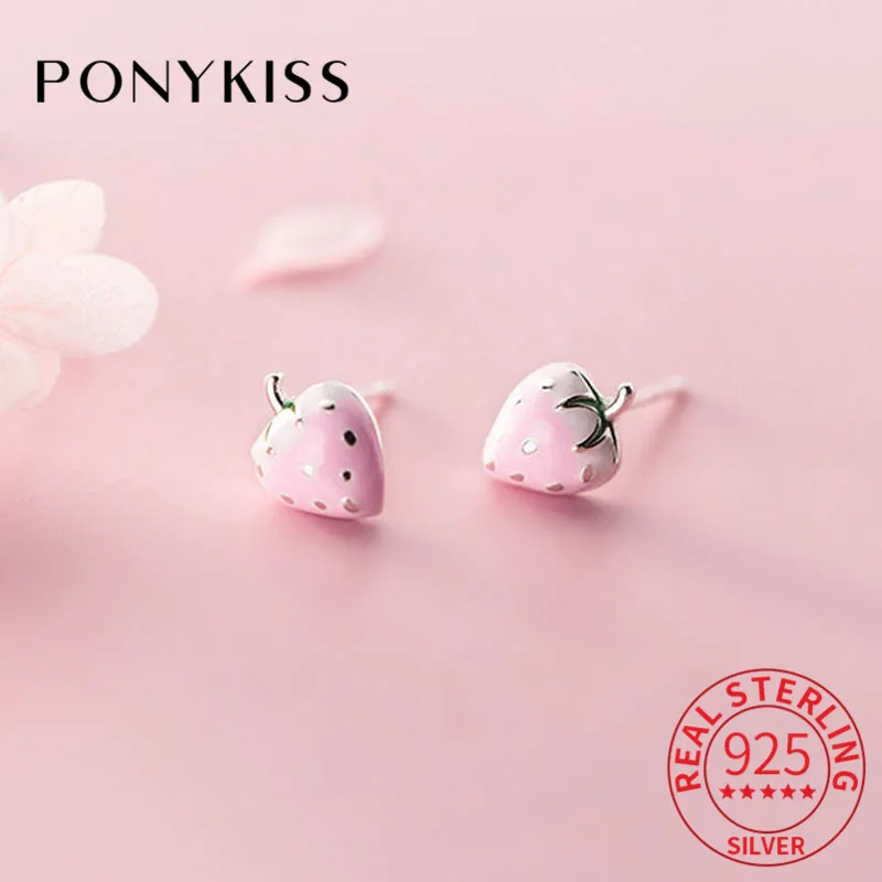 

Изящные серьги-гвоздики понькис из 100% серебра, с розовой клубничкой, изысканные серьги с защитой от аллергии, подарочные аксессуары