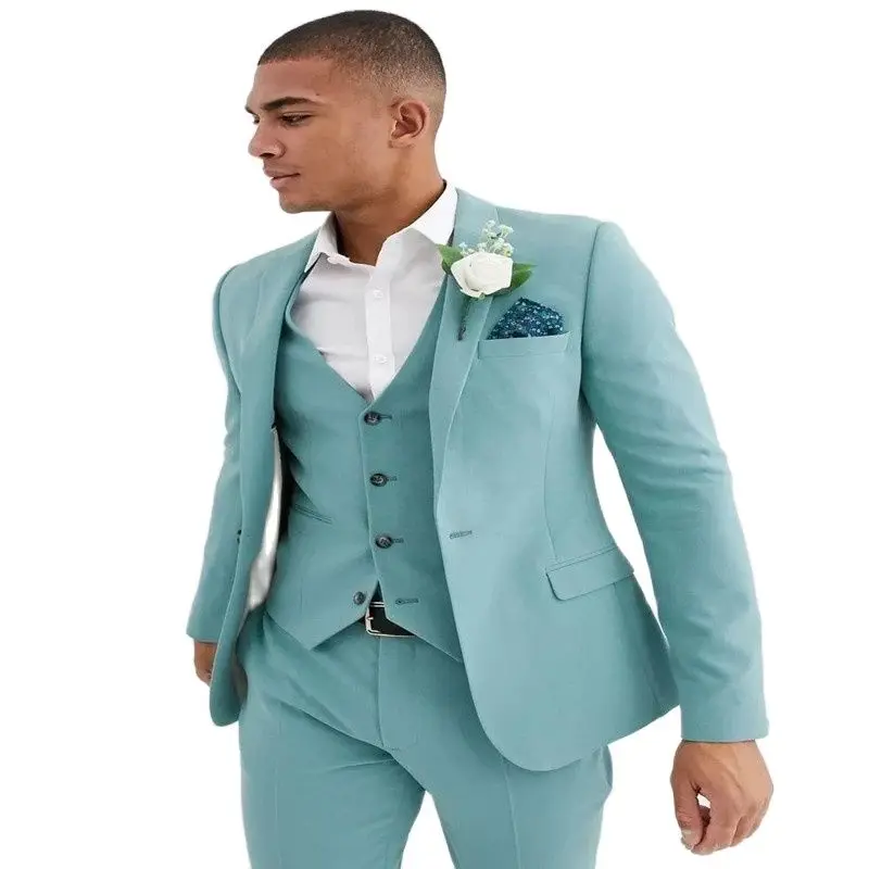 Traje de 3 piezas para hombre, traje Formal con solapa y muescas de un solo botón, Para Boda de los novios, 2022 (0)