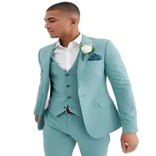 Costume 3 pièces pour Homme, bleu ciel, revers cranté, bouton unique, Tuxedos de mariage, tenue de bal, nouveau, 2022  (2)