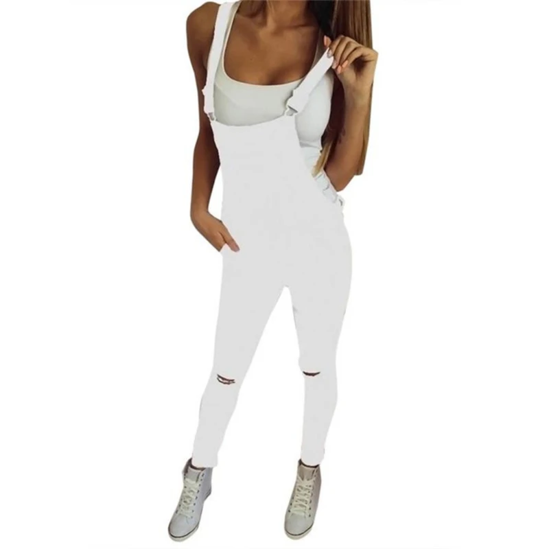

GAOKE 2020 New Lady Blue Denim Overalls Jumpsuit Rompers Belted Hole Hollow Out Pocket Women Casual Fashion Female Pants Hot