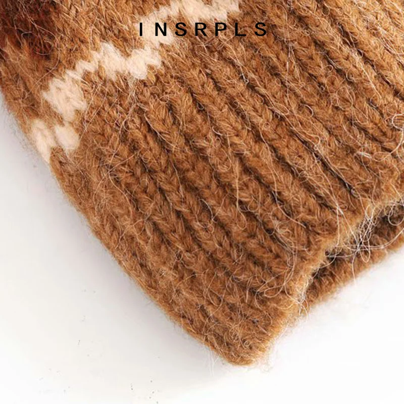 

INSRPLS Women Fashion With Buttons Jacquard Knitted Cardigan Sweater Vintage V Neck Long Sleeve Female Outerwear Chic Tops