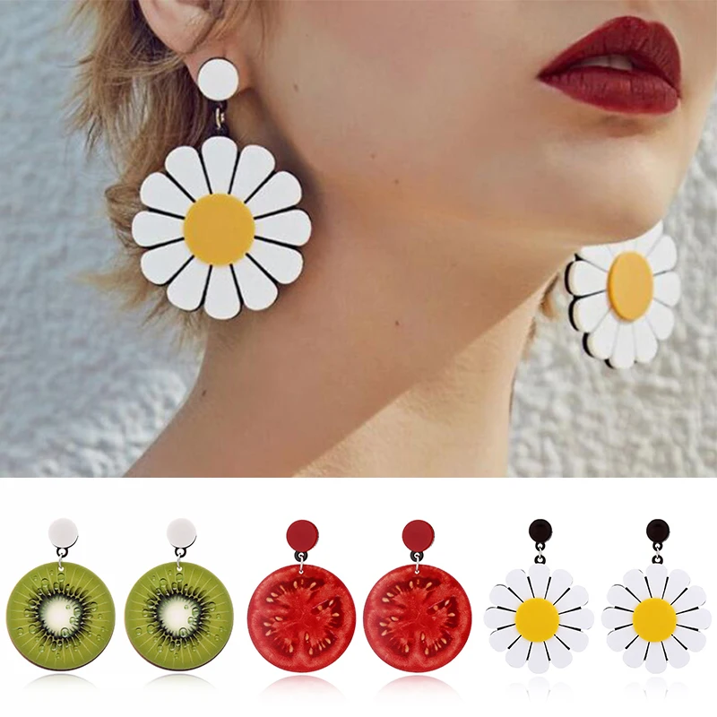 

Hot Acrylic fashion Geometric fine Women Drop Earrings contracted sweet Peach modelling long earrings