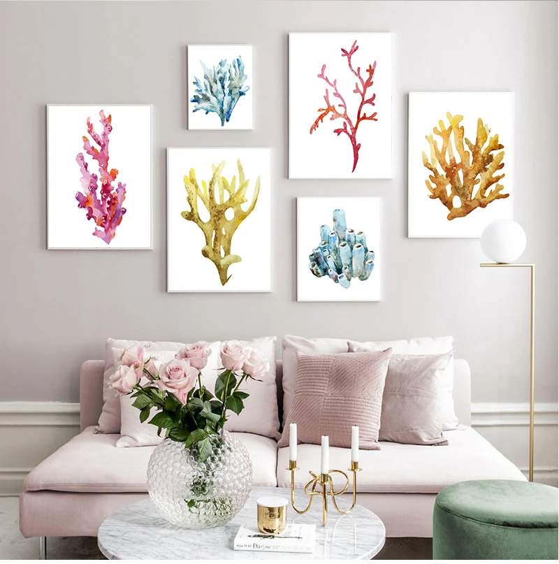 

Декоративная Настенная картина Corals, Настенная картина для украшения дома, акварель, Кора, Настенная картина для ванной, Настенная картина, м...
