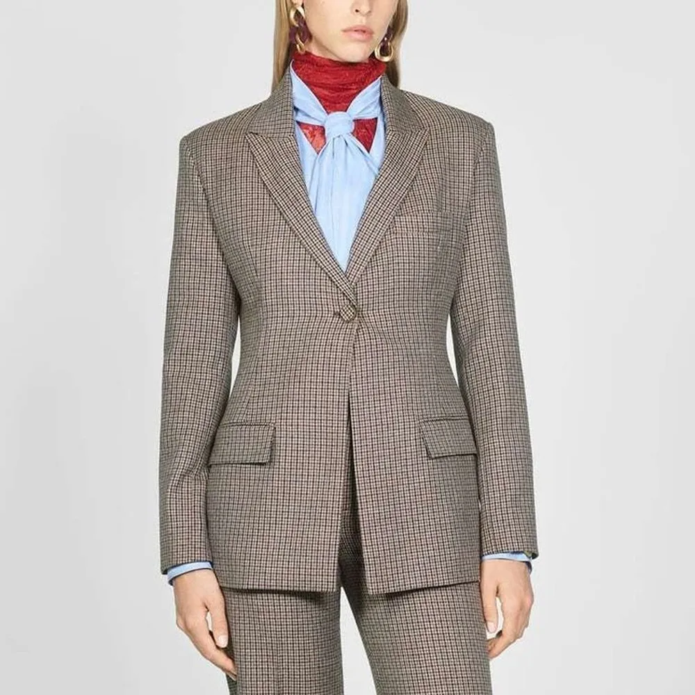 Женский клетчатый Повседневный модный приталенный костюм с длинными рукавами и