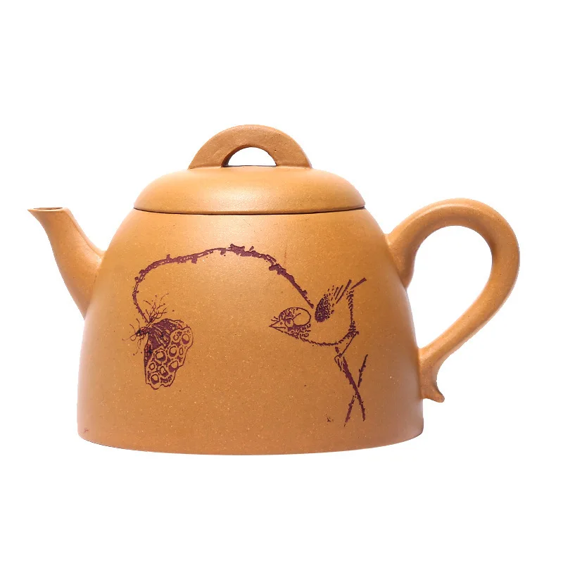 

Yixing teapot ore mud handmade pot with ball hole engraved kettle