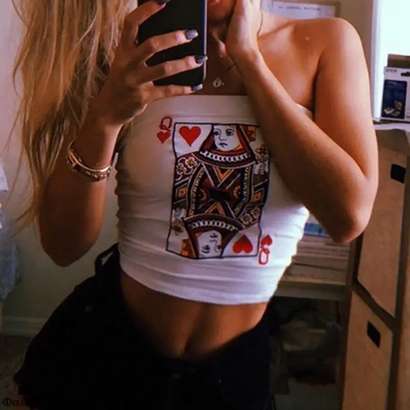 Винтажный облегающий топ в стиле покера Дамский бюстгальтер без бретелек