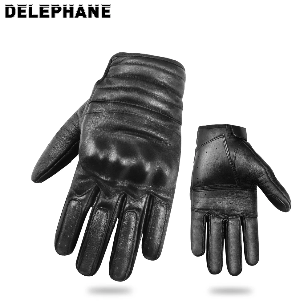 Черные кожаные перчатки на весь палец для вождения Мужские дышащие поддержки
