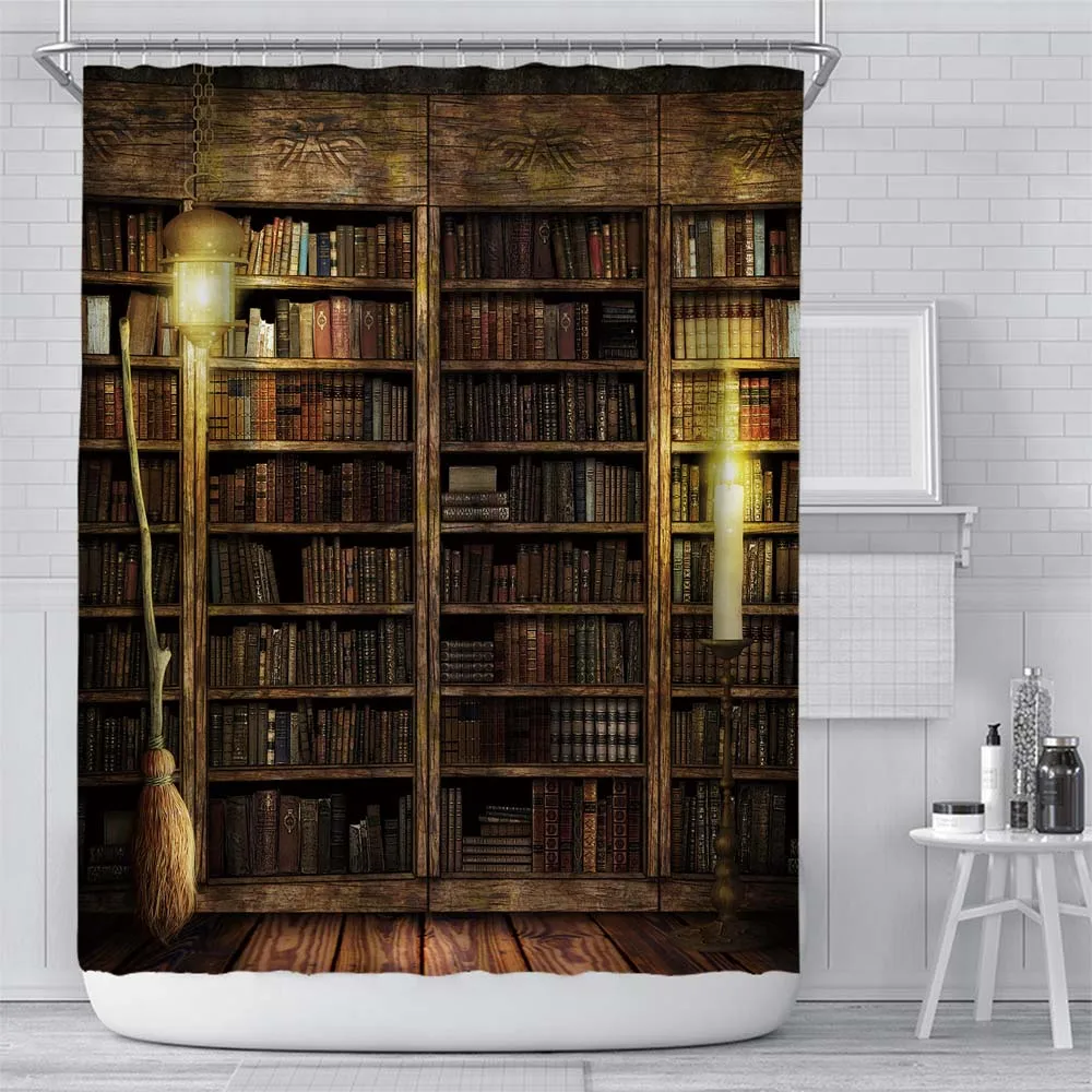 

Old Bookstore Printing Shower Curtains Hook Bathroom Curtains Frabic Waterproof Product Polyester Set with Hooks Rings 180x180cm
