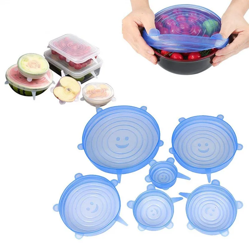 

6Pcs silicone lids Kitchen Accessories silicone kitchen covers Food Wrap Bowl Pot Cover Silicone Stretch Lids kitchen utensils